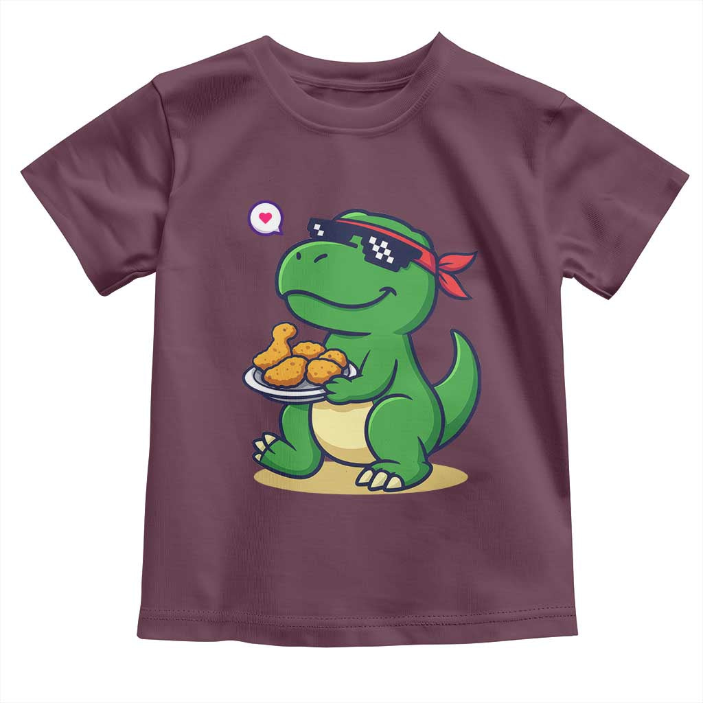 Cute Dinosaur Eating Chicken Nuggets Toddler T Shirt Food Humor Gift - Wonder Print Shop