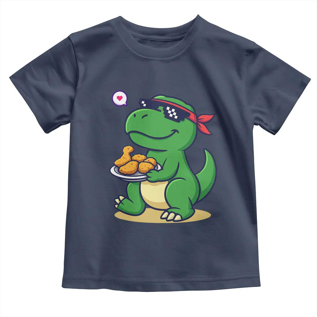Cute Dinosaur Eating Chicken Nuggets Toddler T Shirt Food Humor Gift - Wonder Print Shop