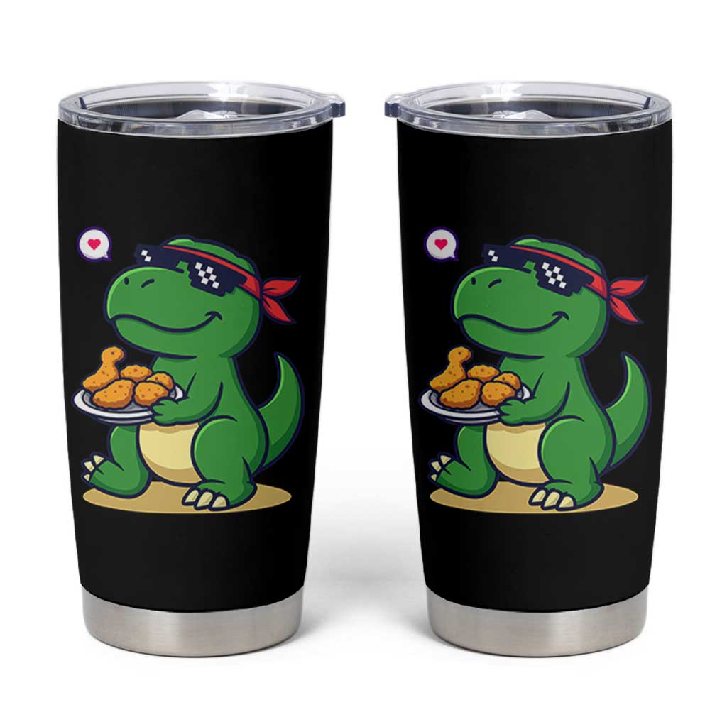 Cute Dinosaur Eating Chicken Nuggets Tumbler Cup Food Humor Gift