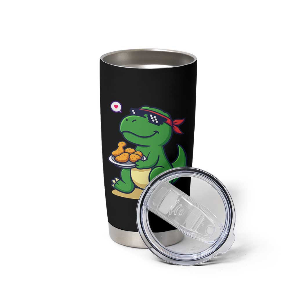 Cute Dinosaur Eating Chicken Nuggets Tumbler Cup Food Humor Gift