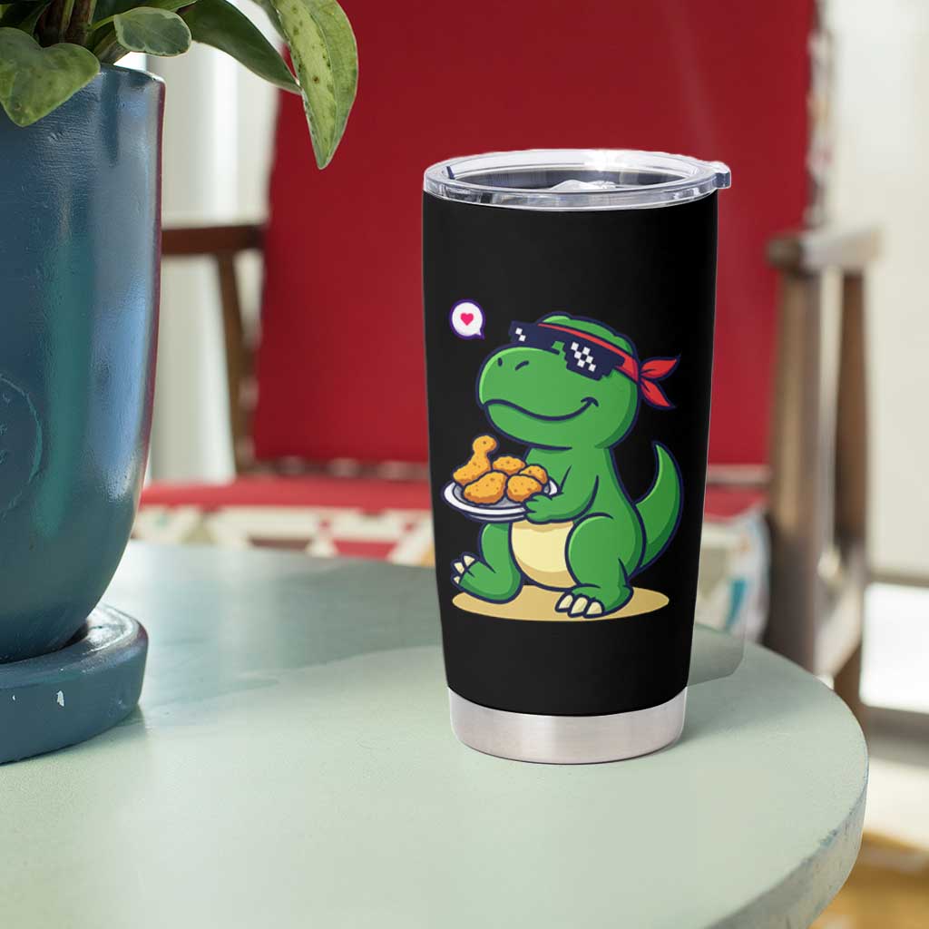 Cute Dinosaur Eating Chicken Nuggets Tumbler Cup Food Humor Gift