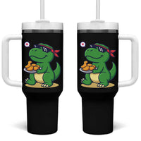 Cute Dinosaur Eating Chicken Nuggets Tumbler With Handle Food Humor Gift