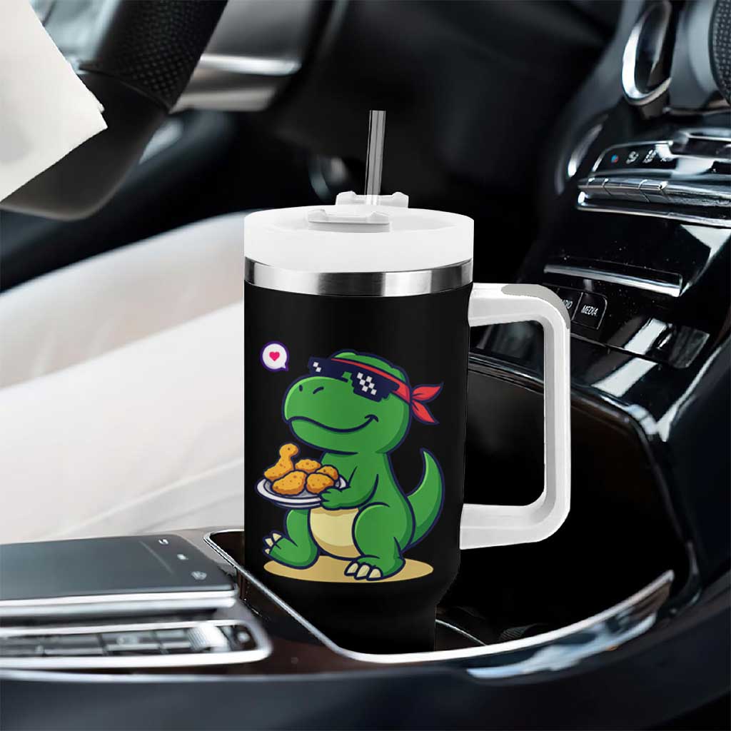 Cute Dinosaur Eating Chicken Nuggets Tumbler With Handle Food Humor Gift