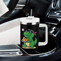 Cute Dinosaur Eating Chicken Nuggets Tumbler With Handle Food Humor Gift