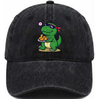 Cute Dinosaur Eating Chicken Nuggets Washed Cotton Baseball Cap Food Humor Gift