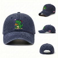 Cute Dinosaur Eating Chicken Nuggets Washed Cotton Baseball Cap Food Humor Gift