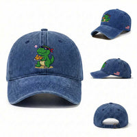 Cute Dinosaur Eating Chicken Nuggets Washed Cotton Baseball Cap Food Humor Gift