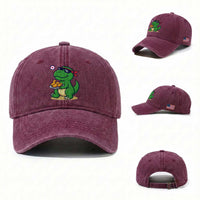 Cute Dinosaur Eating Chicken Nuggets Washed Cotton Baseball Cap Food Humor Gift