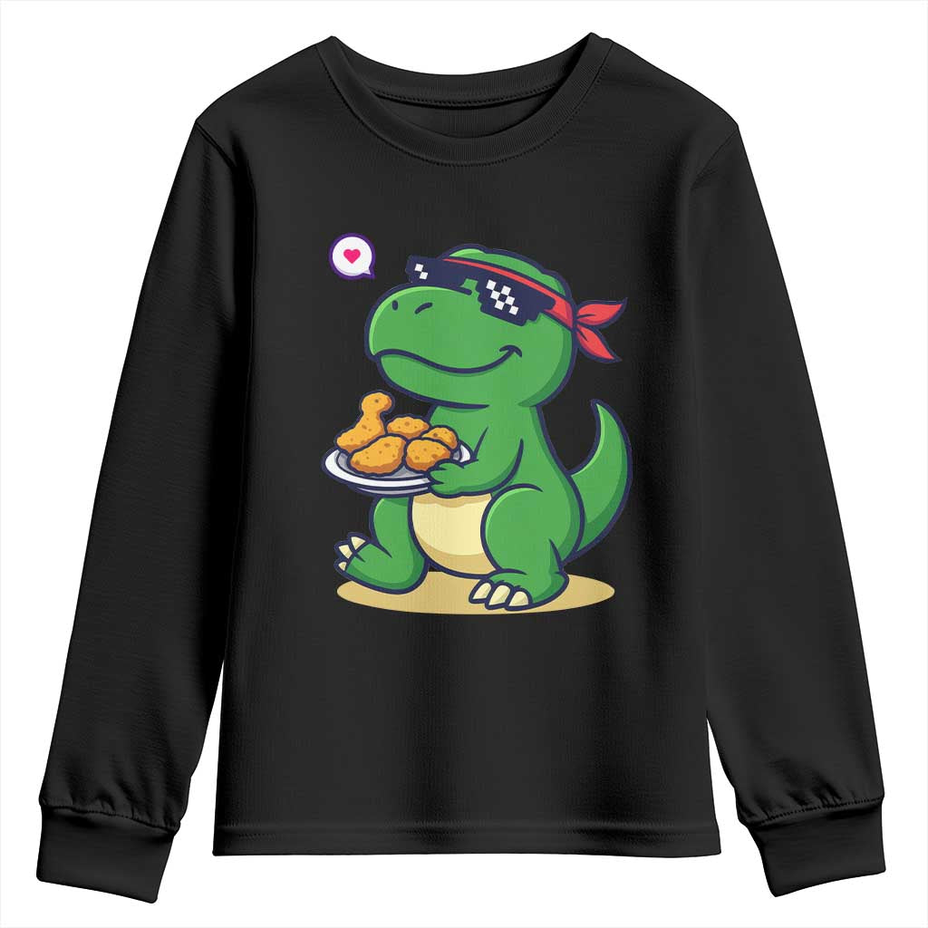Cute Dinosaur Eating Chicken Nuggets Youth Sweatshirt Food Humor Gift - Wonder Print Shop