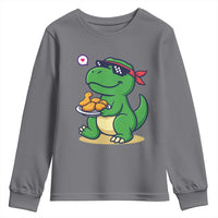 Cute Dinosaur Eating Chicken Nuggets Youth Sweatshirt Food Humor Gift - Wonder Print Shop