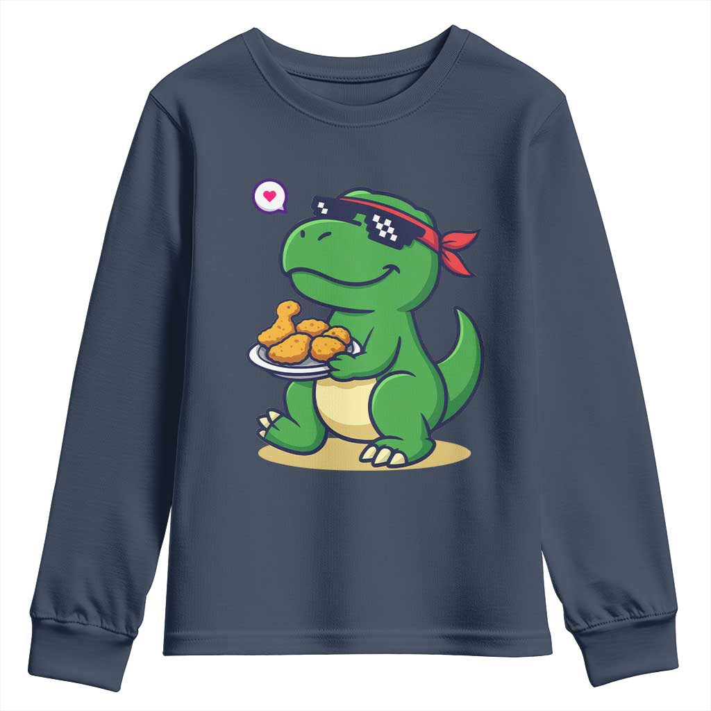 Cute Dinosaur Eating Chicken Nuggets Youth Sweatshirt Food Humor Gift - Wonder Print Shop