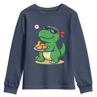 Cute Dinosaur Eating Chicken Nuggets Youth Sweatshirt Food Humor Gift - Wonder Print Shop