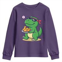 Cute Dinosaur Eating Chicken Nuggets Youth Sweatshirt Food Humor Gift - Wonder Print Shop