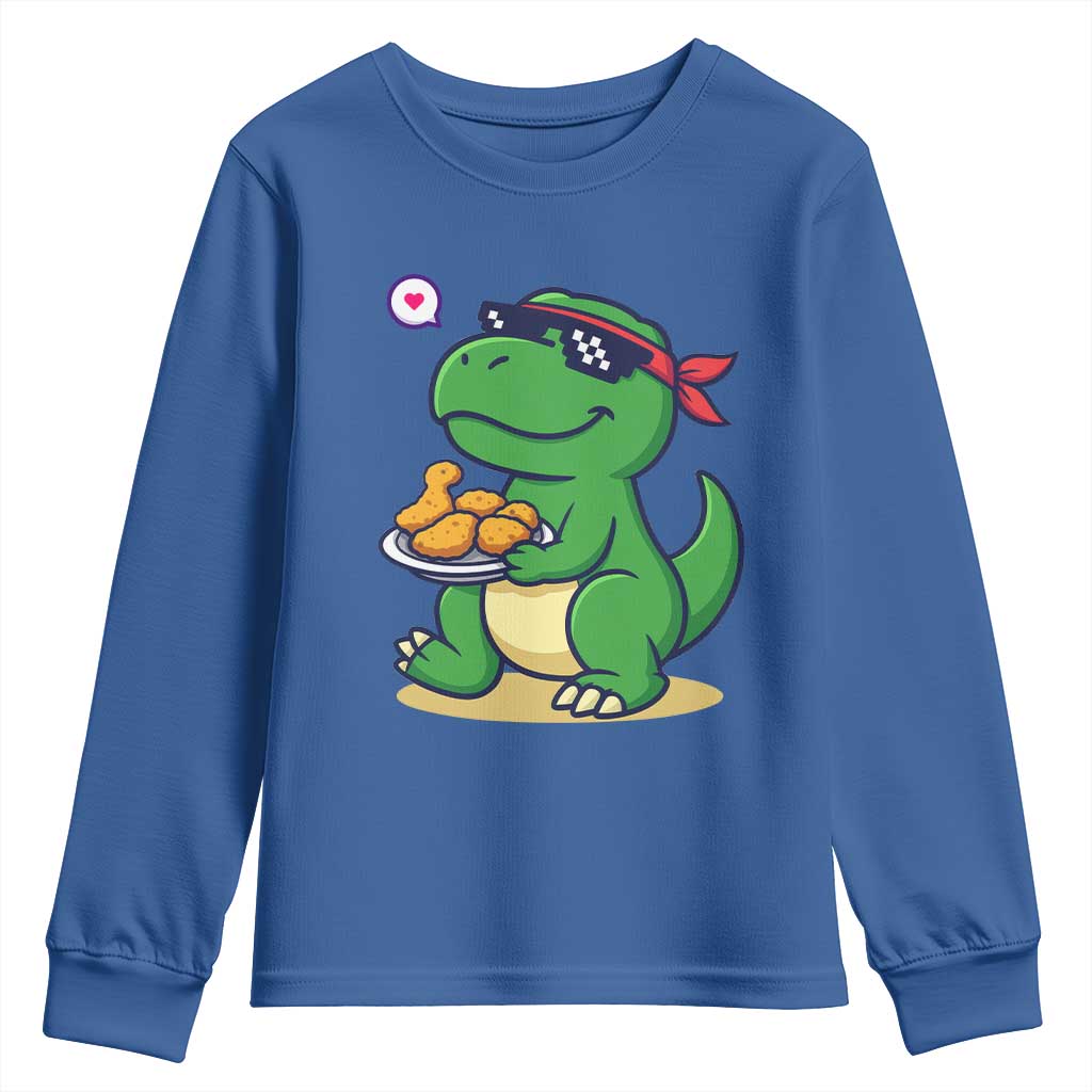 Cute Dinosaur Eating Chicken Nuggets Youth Sweatshirt Food Humor Gift - Wonder Print Shop