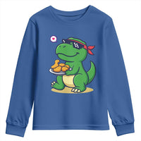 Cute Dinosaur Eating Chicken Nuggets Youth Sweatshirt Food Humor Gift - Wonder Print Shop