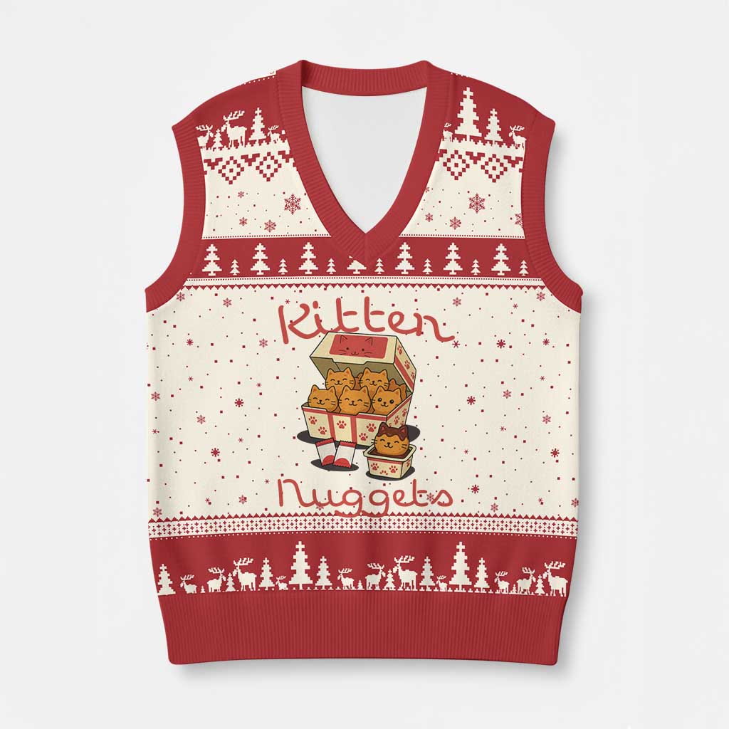 Kitten Nuggets V-Neck Knit Sweater Vest Funny Cat Lover Gift - Wonder Print Shop