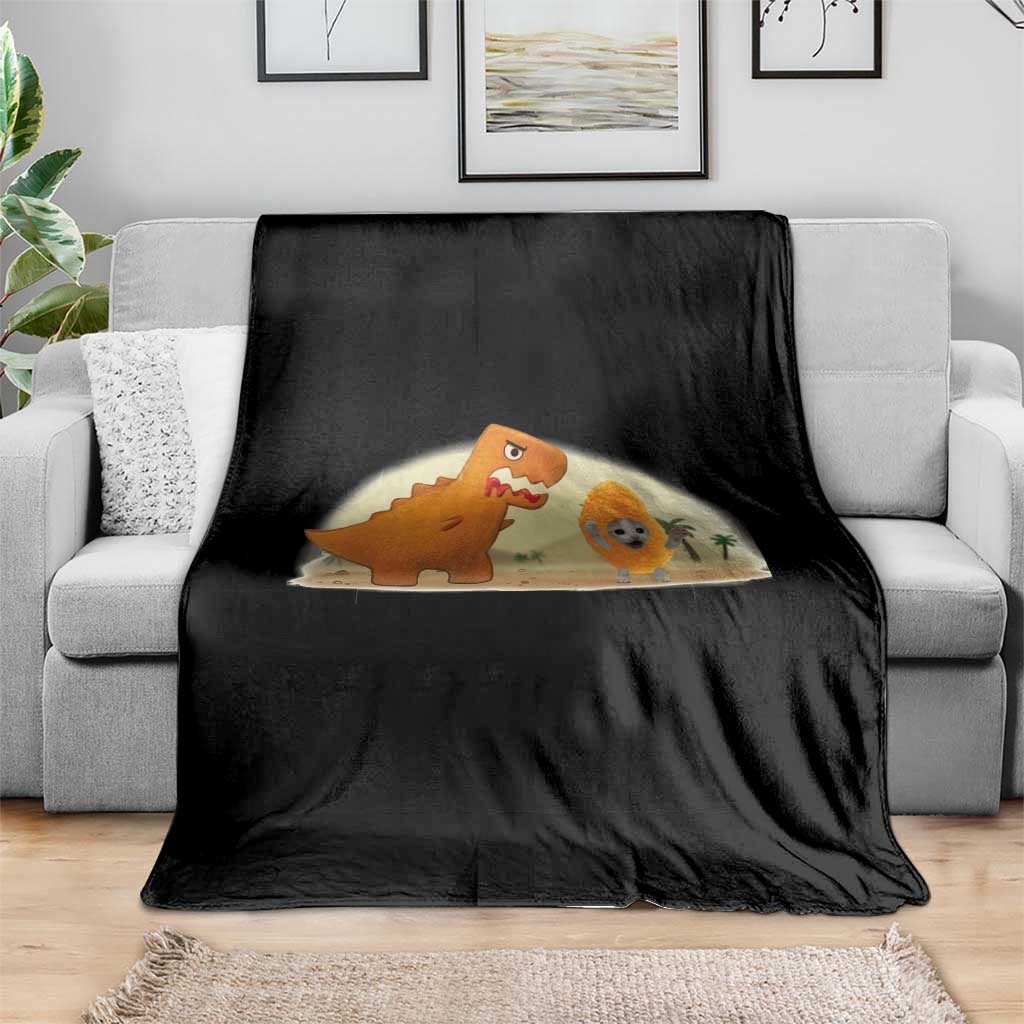 Dino Nuggets Chasing Cat Throw Blanket Funny Nugget Lover Gift - Wonder Print Shop