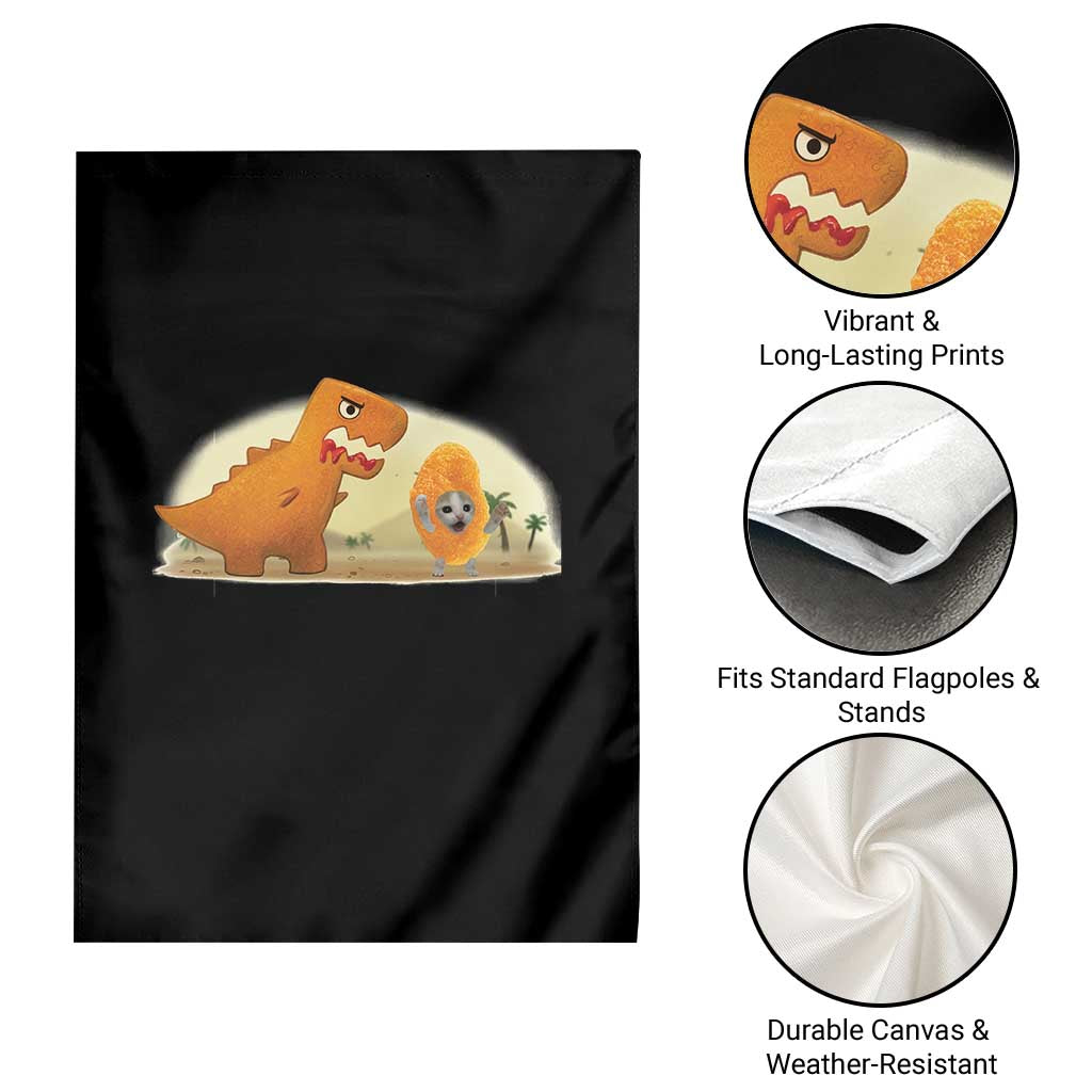 Dino Nuggets Chasing Cat Garden Flag Funny Nugget Lover Gift - Wonder Print Shop
