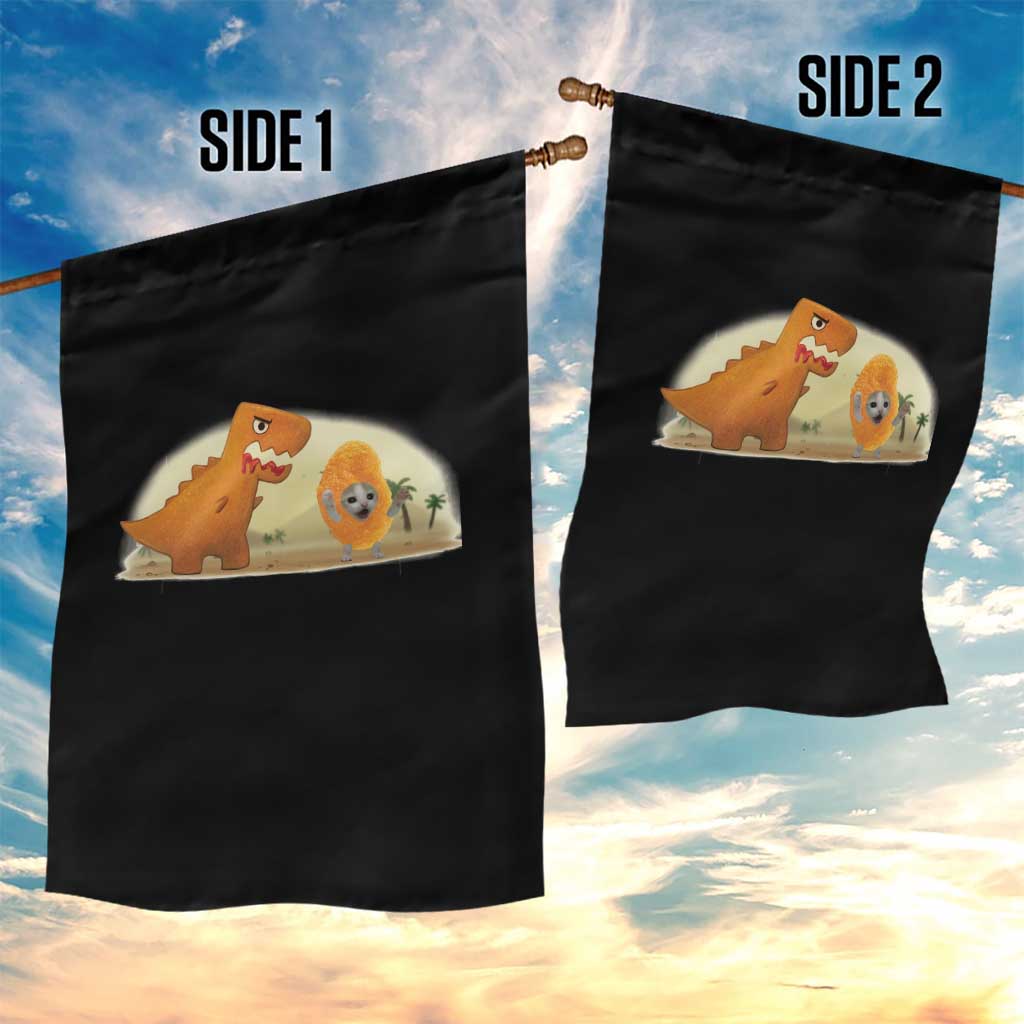 Dino Nuggets Chasing Cat Garden Flag Funny Nugget Lover Gift - Wonder Print Shop