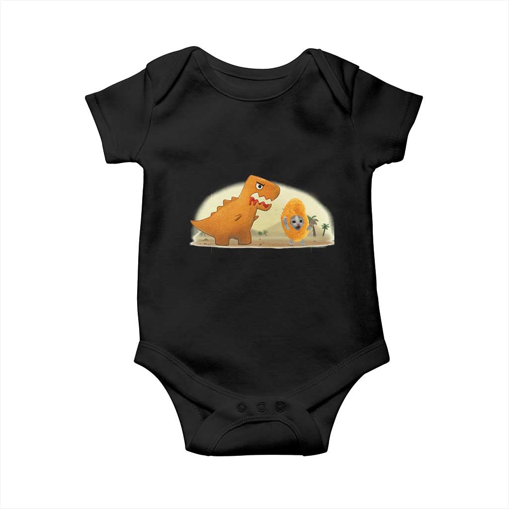 Dino Nuggets Chasing Cat Baby Onesie Funny Nugget Lover Gift - Wonder Print Shop
