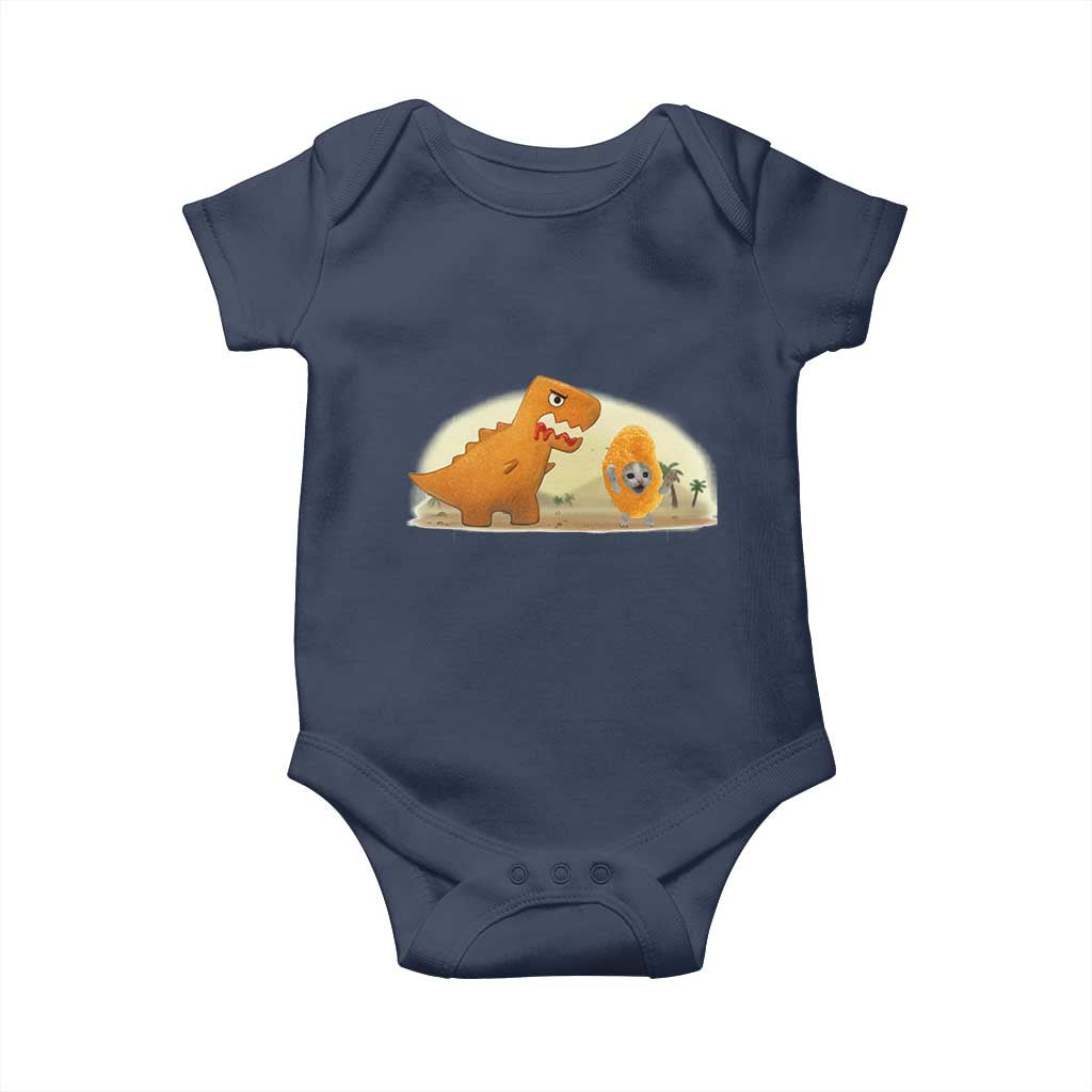 Dino Nuggets Chasing Cat Baby Onesie Funny Nugget Lover Gift - Wonder Print Shop