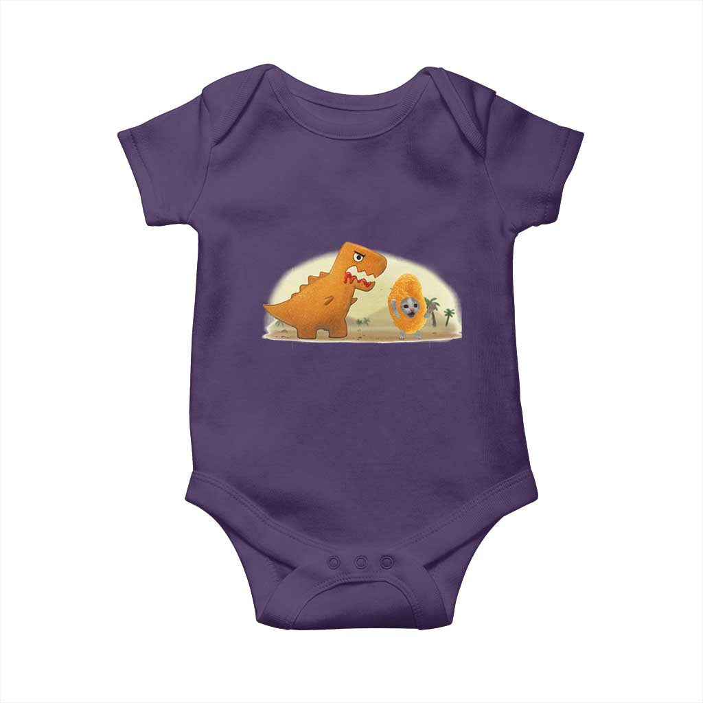 Dino Nuggets Chasing Cat Baby Onesie Funny Nugget Lover Gift - Wonder Print Shop