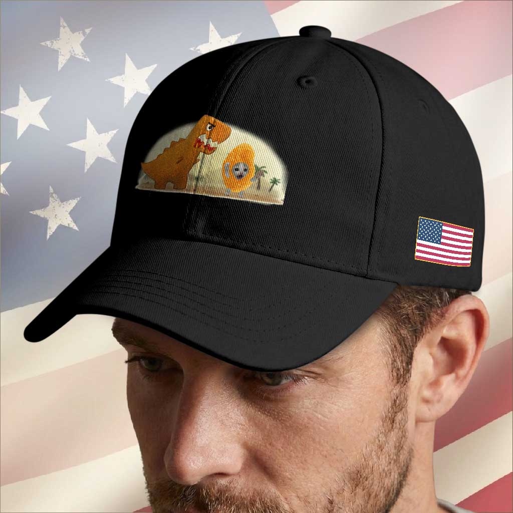 Dino Nuggets Chasing Cat Baseball Cap Funny Nugget Lover Gift