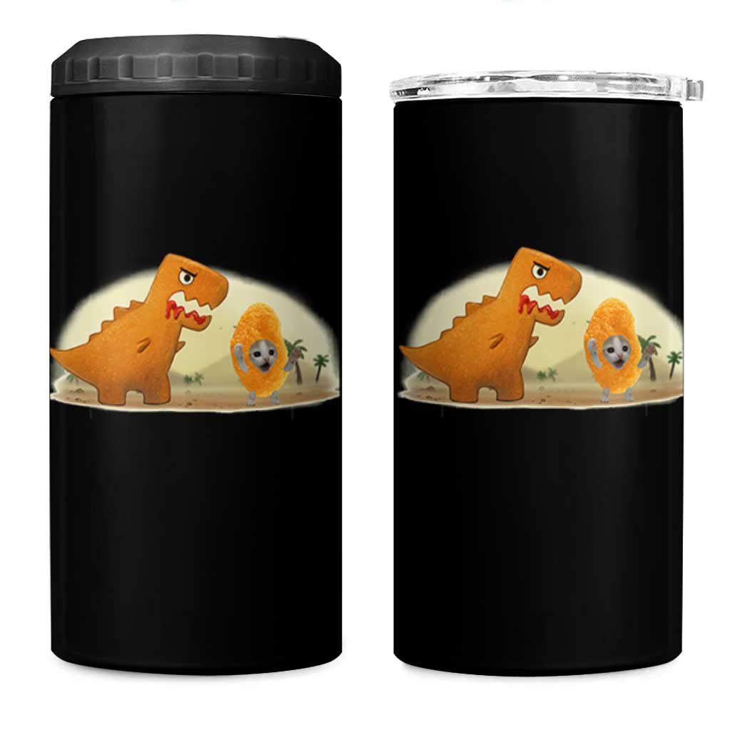 Dino Nuggets Chasing Cat 4 in 1 Can Cooler Tumbler Funny Nugget Lover Gift