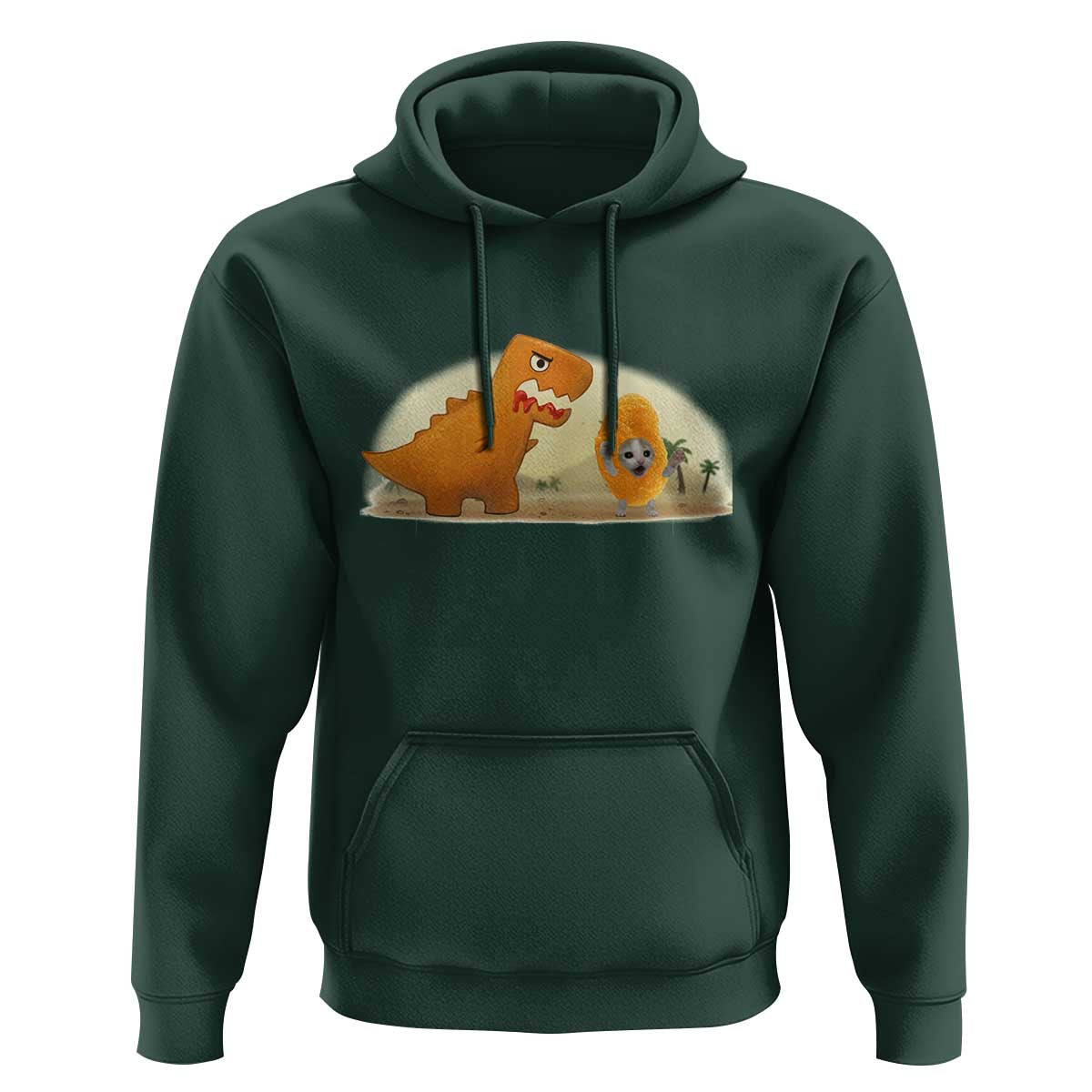 Dino Nuggets Chasing Cat Hoodie Funny Nugget Lover Gift - Wonder Print Shop