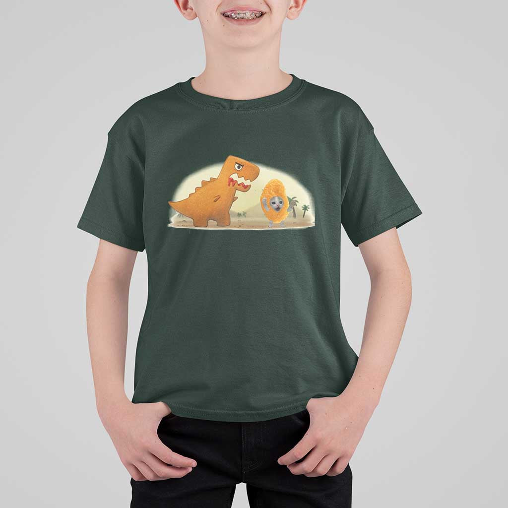 Dino Nuggets Chasing Cat T Shirt For Kid Funny Nugget Lover Gift - Wonder Print Shop