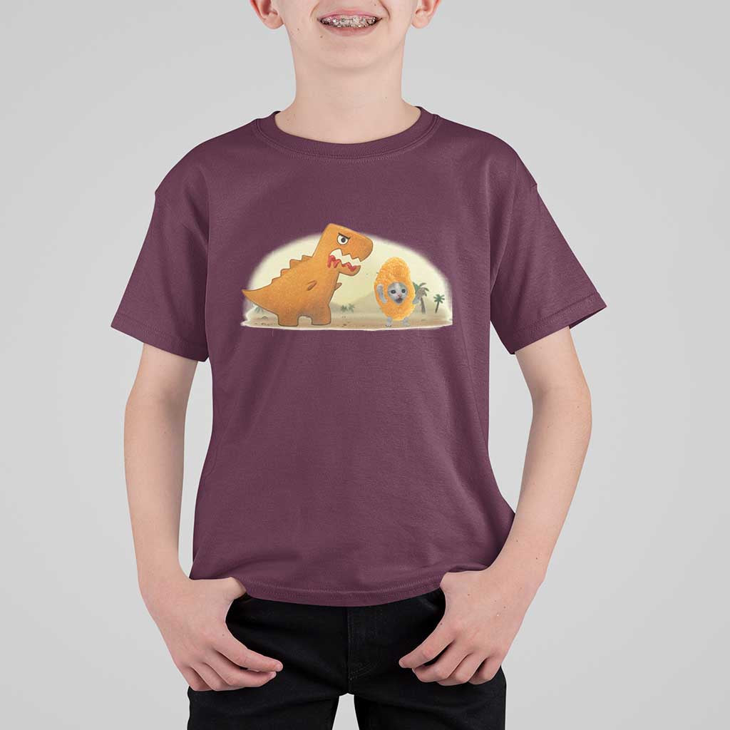 Dino Nuggets Chasing Cat T Shirt For Kid Funny Nugget Lover Gift - Wonder Print Shop