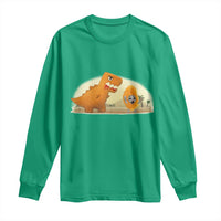Dino Nuggets Chasing Cat Long Sleeve Shirt Funny Nugget Lover Gift - Wonder Print Shop