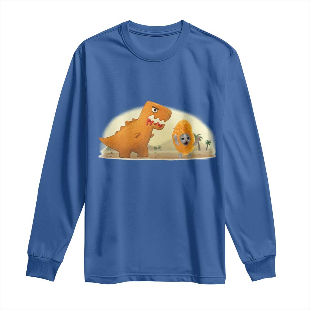 Dino Nuggets Chasing Cat Long Sleeve Shirt Funny Nugget Lover Gift - Wonder Print Shop