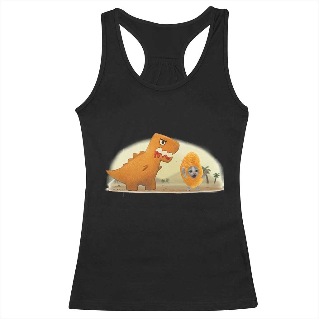 Dino Nuggets Chasing Cat Racerback Tank Top Funny Nugget Lover Gift - Wonder Print Shop
