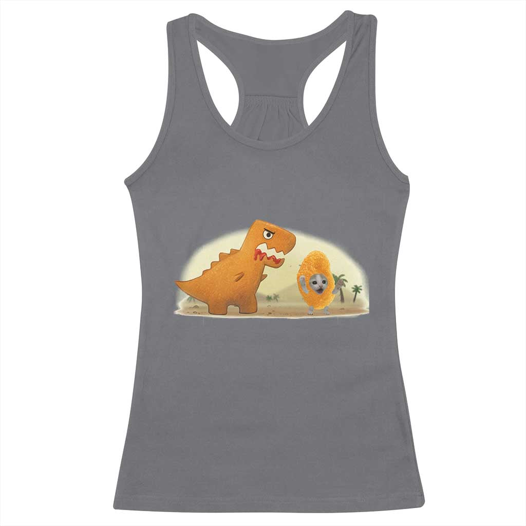 Dino Nuggets Chasing Cat Racerback Tank Top Funny Nugget Lover Gift - Wonder Print Shop