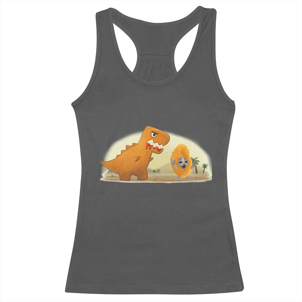Dino Nuggets Chasing Cat Racerback Tank Top Funny Nugget Lover Gift - Wonder Print Shop