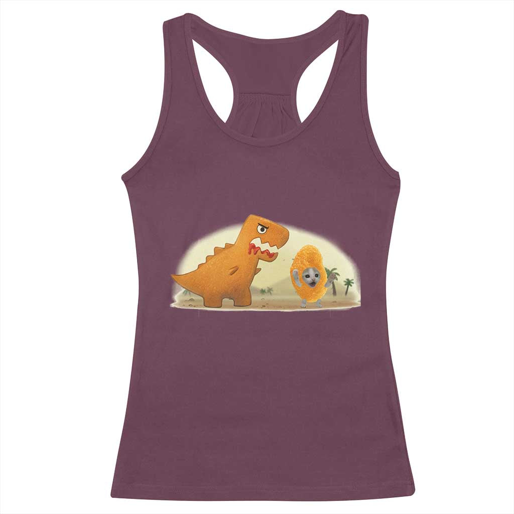 Dino Nuggets Chasing Cat Racerback Tank Top Funny Nugget Lover Gift - Wonder Print Shop