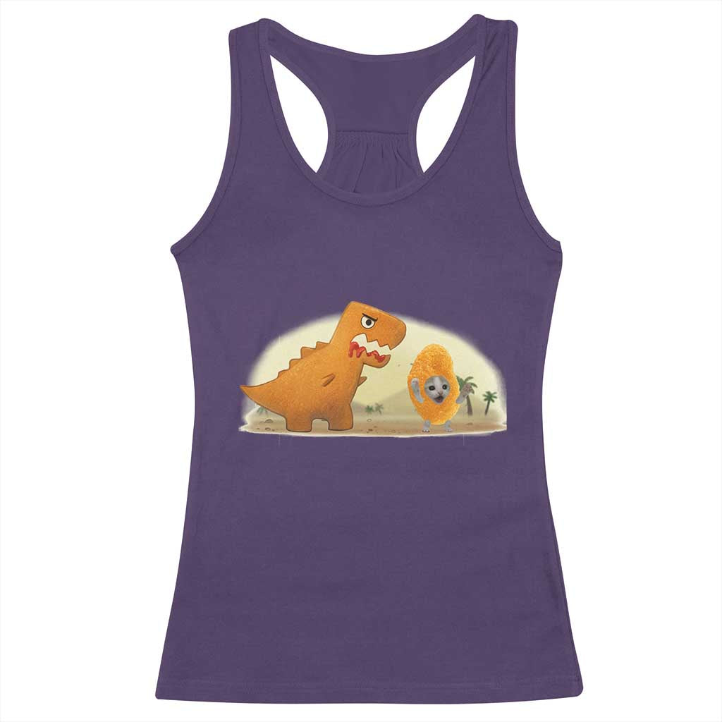 Dino Nuggets Chasing Cat Racerback Tank Top Funny Nugget Lover Gift - Wonder Print Shop