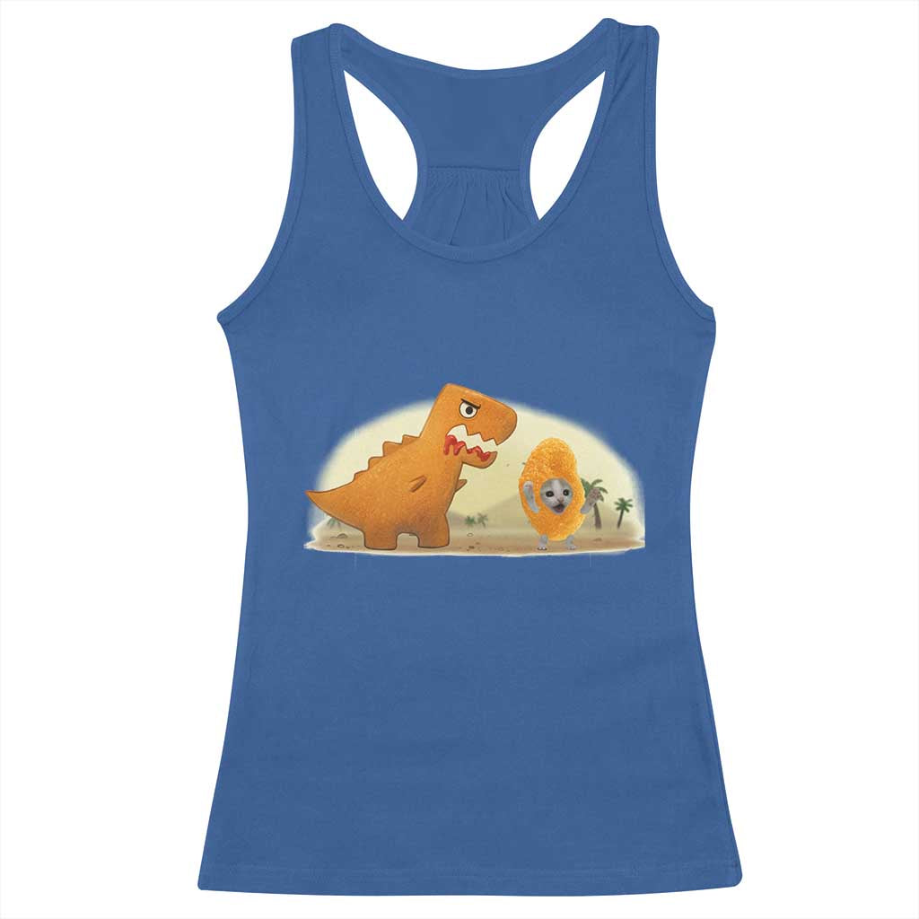 Dino Nuggets Chasing Cat Racerback Tank Top Funny Nugget Lover Gift - Wonder Print Shop
