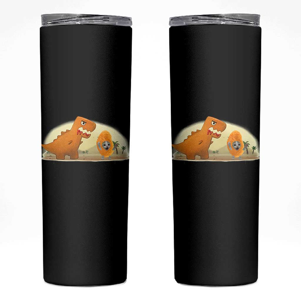Dino Nuggets Chasing Cat Skinny Tumbler Funny Nugget Lover Gift