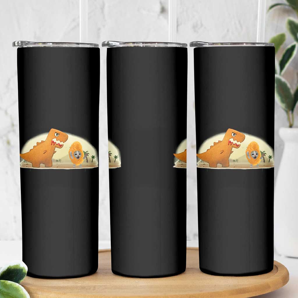 Dino Nuggets Chasing Cat Skinny Tumbler Funny Nugget Lover Gift