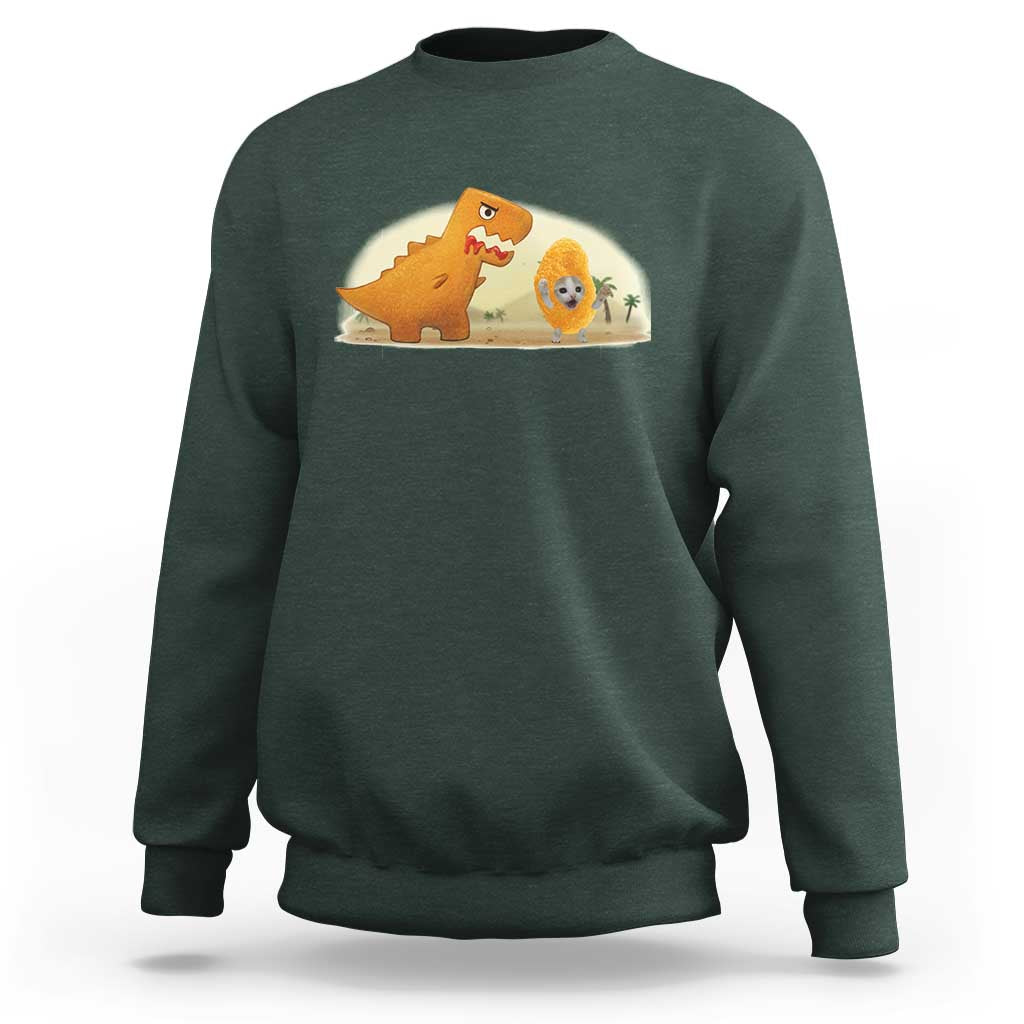 Dino Nuggets Chasing Cat Sweatshirt Funny Nugget Lover Gift - Wonder Print Shop