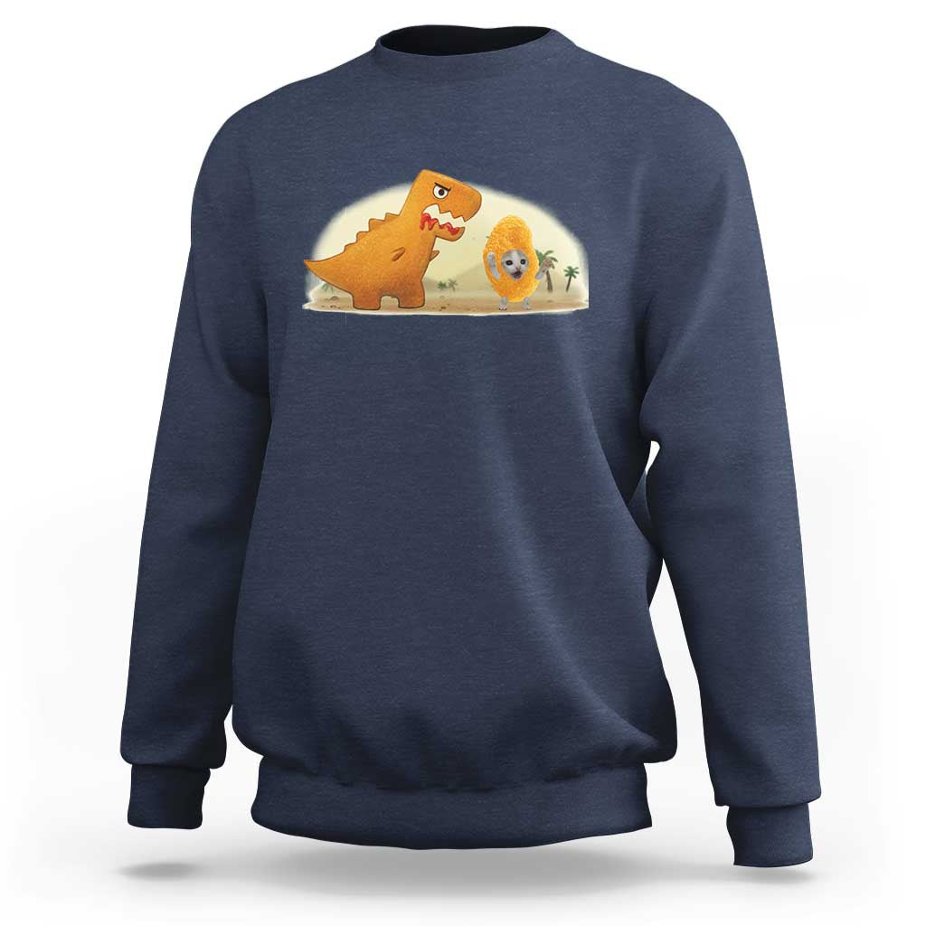 Dino Nuggets Chasing Cat Sweatshirt Funny Nugget Lover Gift - Wonder Print Shop