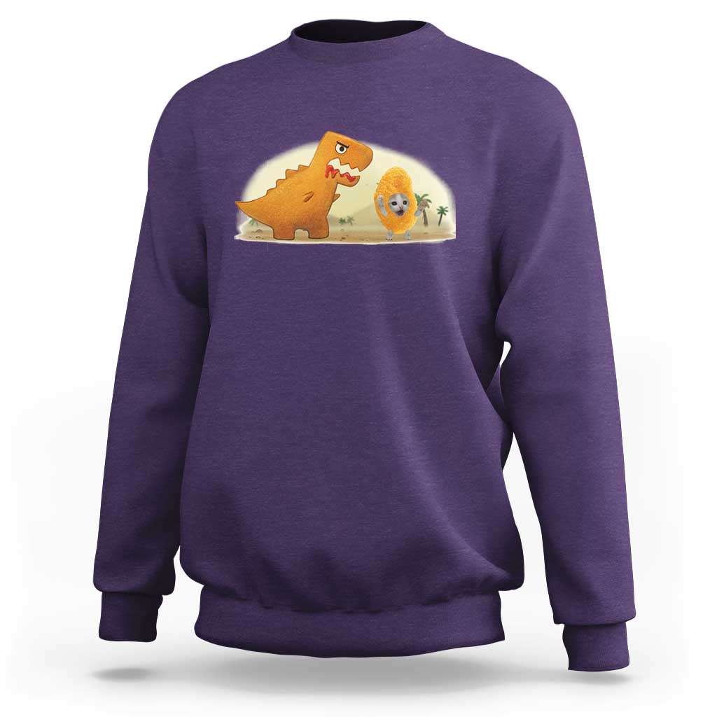Dino Nuggets Chasing Cat Sweatshirt Funny Nugget Lover Gift - Wonder Print Shop