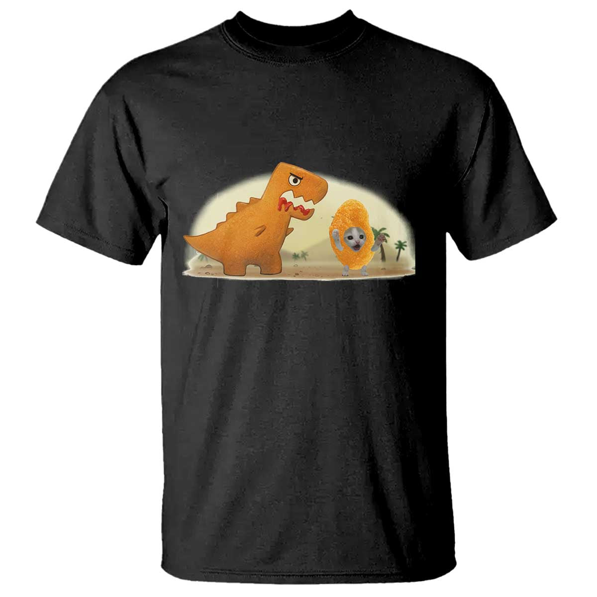 Dino Nuggets Chasing Cat T Shirt Funny Nugget Lover Gift - Wonder Print Shop