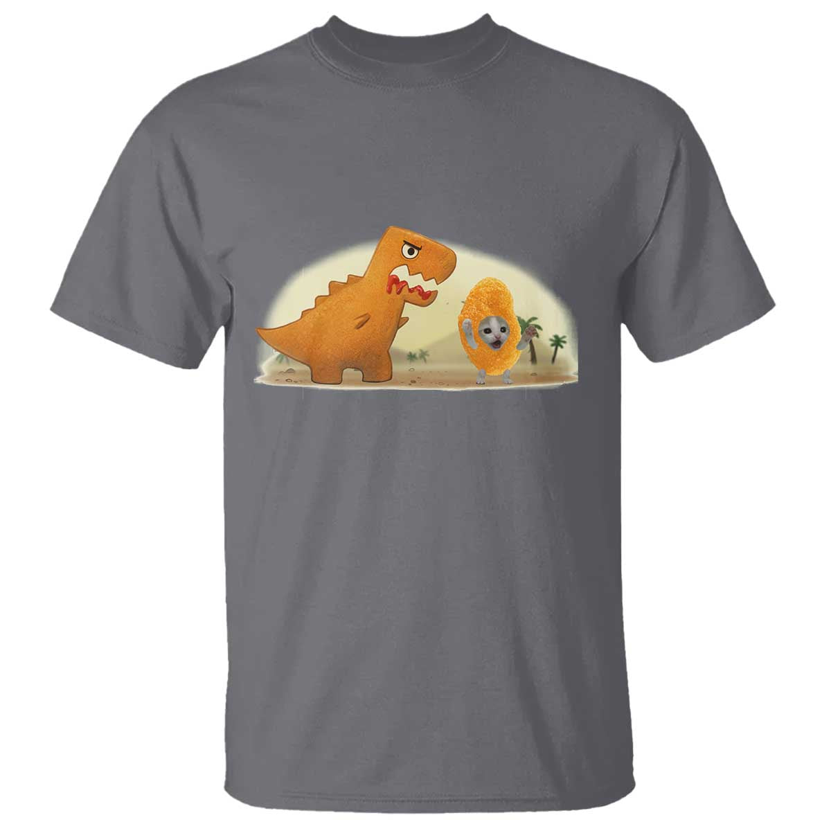 Dino Nuggets Chasing Cat T Shirt Funny Nugget Lover Gift - Wonder Print Shop