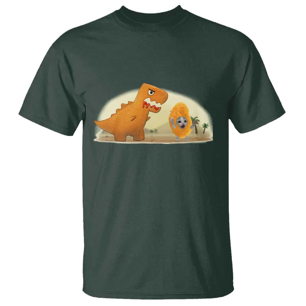 Dino Nuggets Chasing Cat T Shirt Funny Nugget Lover Gift - Wonder Print Shop