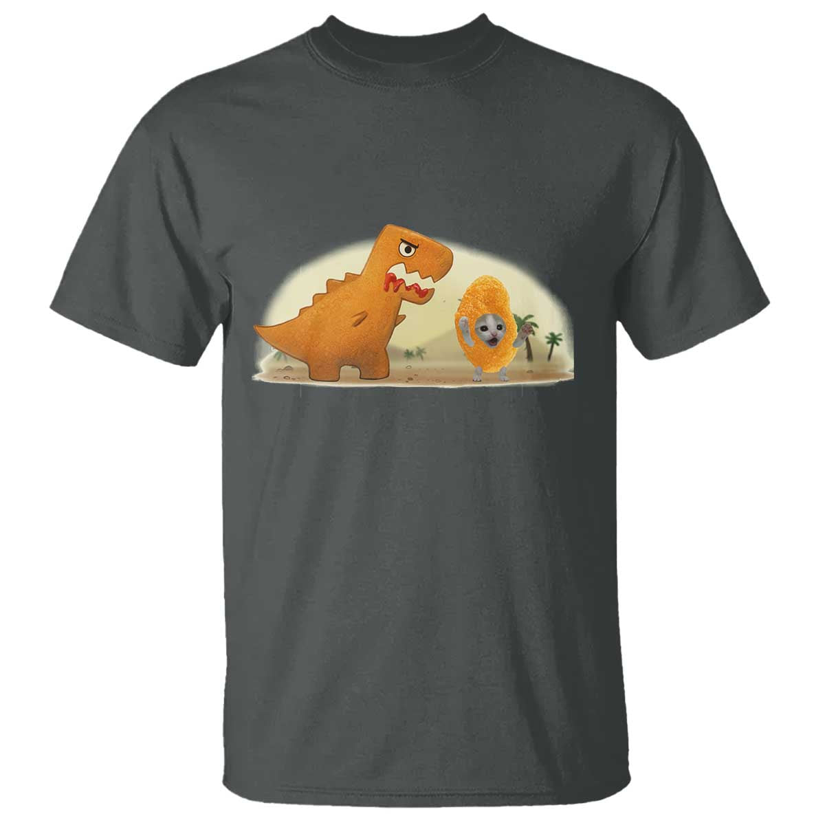 Dino Nuggets Chasing Cat T Shirt Funny Nugget Lover Gift - Wonder Print Shop