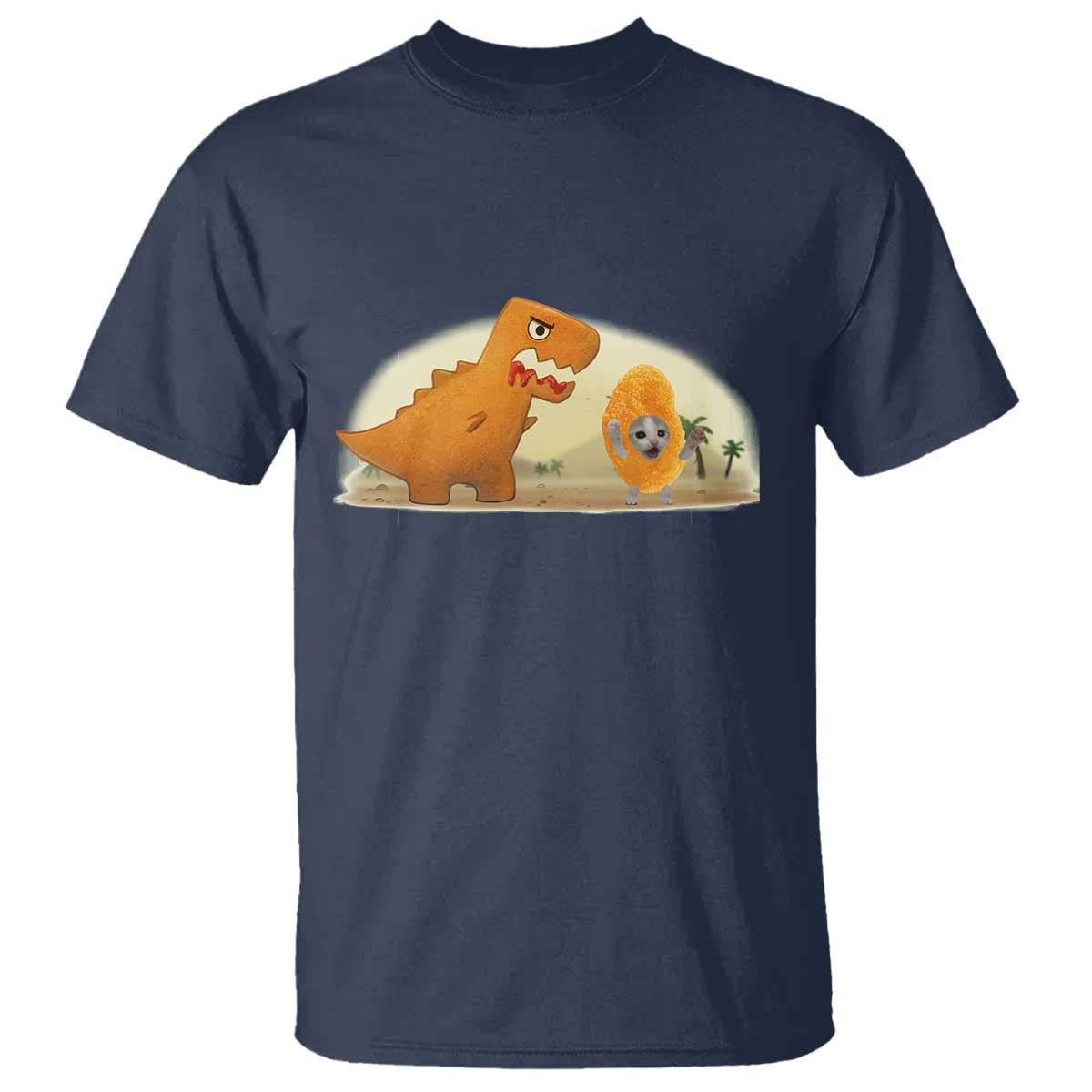 Dino Nuggets Chasing Cat T Shirt Funny Nugget Lover Gift - Wonder Print Shop