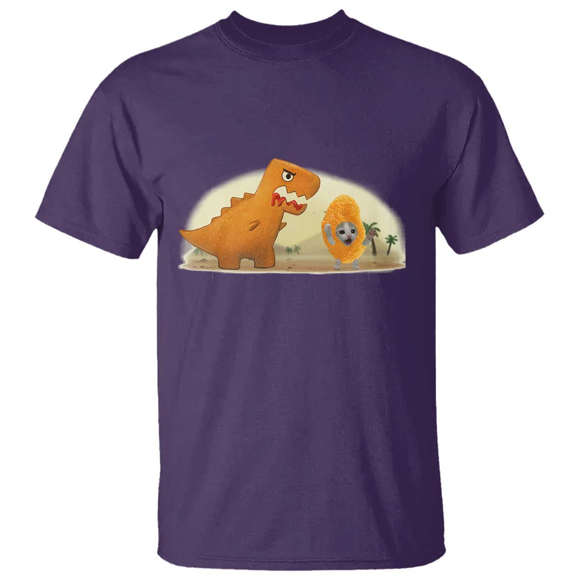Dino Nuggets Chasing Cat T Shirt Funny Nugget Lover Gift - Wonder Print Shop